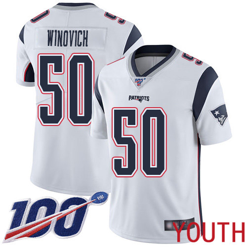 New England Patriots Football 50 100th Season Limited White Youth Chase Winovich Road NFL Jersey